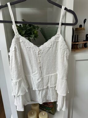 URBAN Romantics White Lace-Trim Swiss Dot Camisole